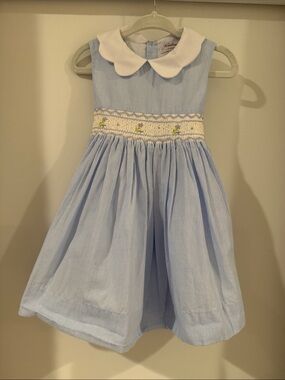 Smocked Light Blue Peter Pan Collar Dress for Girls